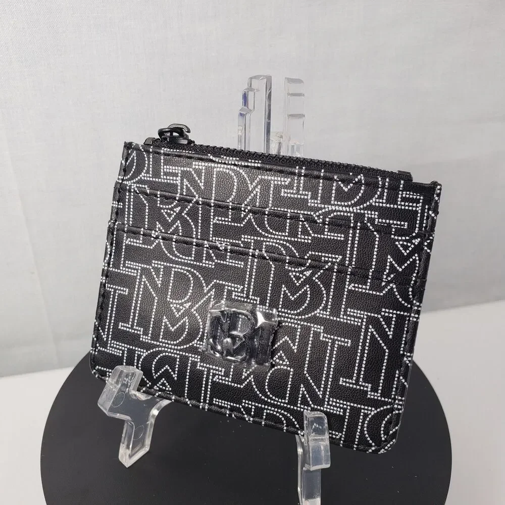 Badgley Mischka Black White Logo Monogram Mini Credit Card Holder Coin Wallet